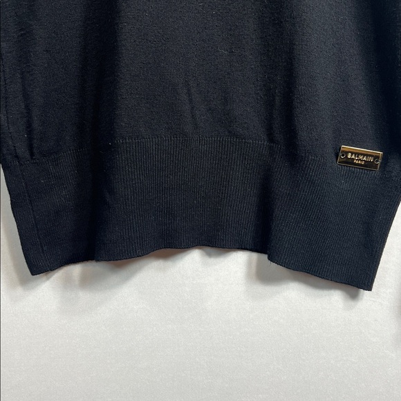 Balmain Black Knit Logo Sweater with Gold Plate Logo and Shoulder Buttons Size S - Picture 5 of 10